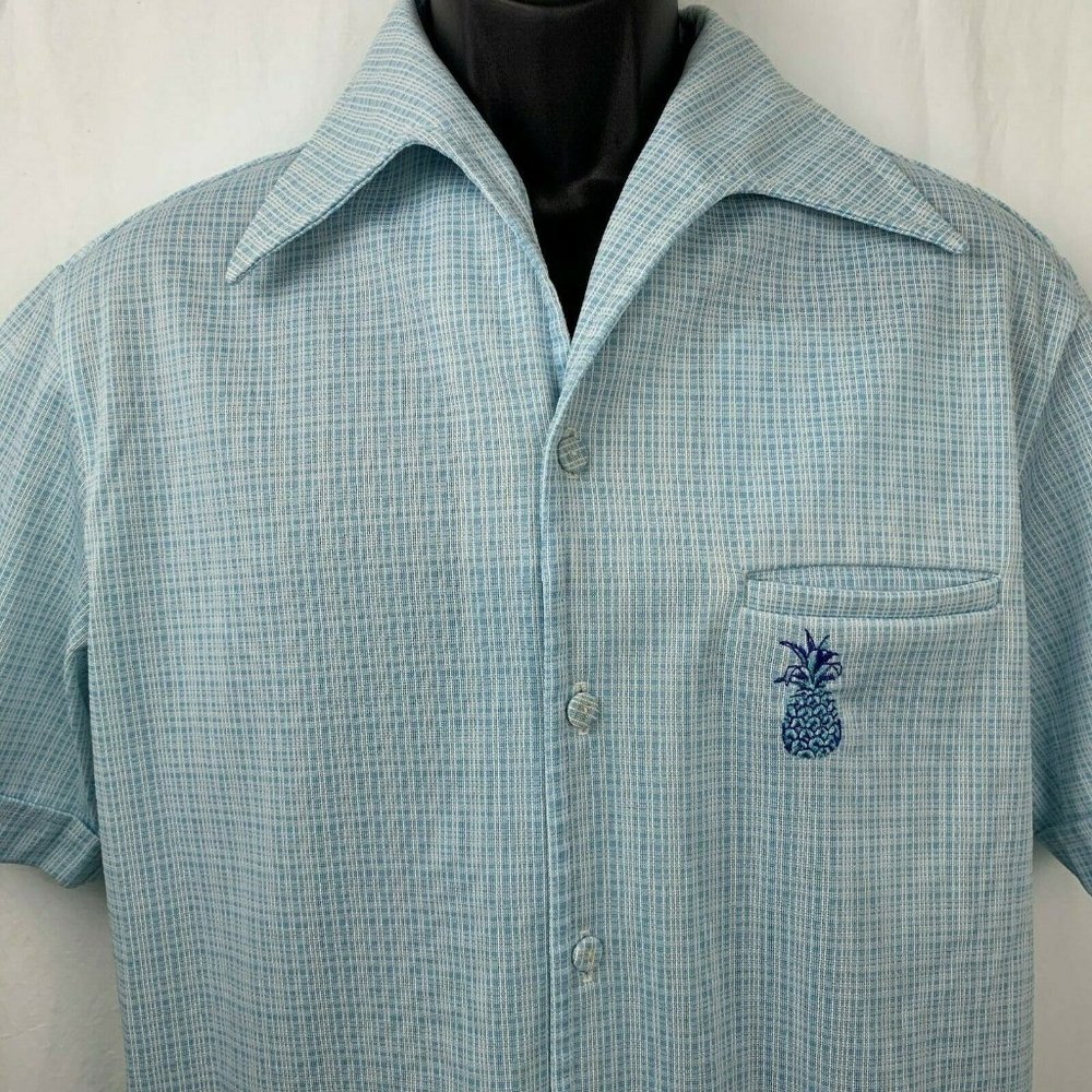 Vintage 70s Andrade Honolulu Cabana Shirt Blue